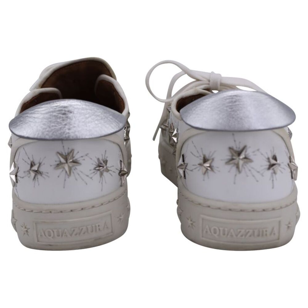 Aquazzura Cosmic Star-Stud Low-Top Trainers in White Leather - Picture 4 of 9